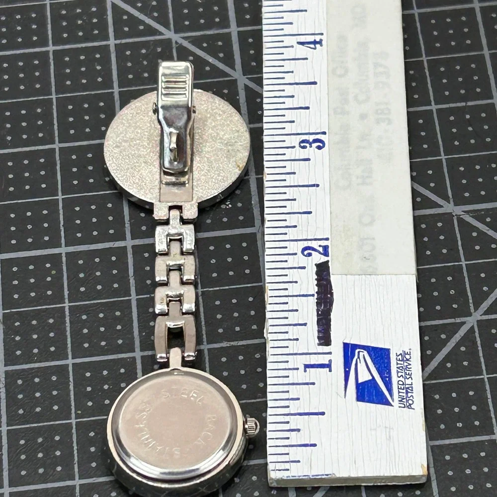 Smiley Face Nurse Lapel Fob Watch Silver Tone Medical Clip‎ On Quartz Analog